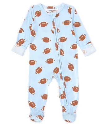 Angel Dear Baby Boys Newborn-9 Months Long Sleeve Football Printed Zipper Footie Coverall