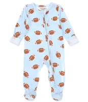 Angel Dear Baby Boys Newborn-9 Months Long Sleeve Football Printed Zipper Footie Coverall