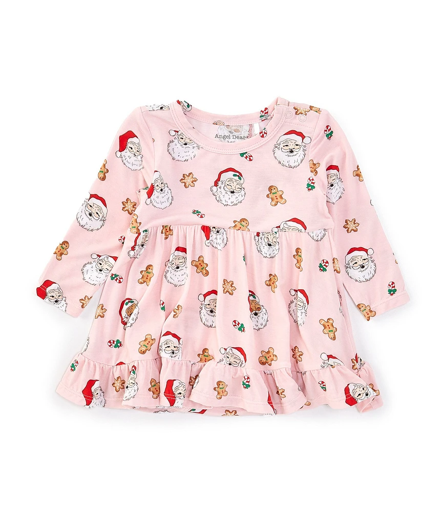 Angel Dear Baby Girls 3-24 Month Long Sleeve Santa Print Dress