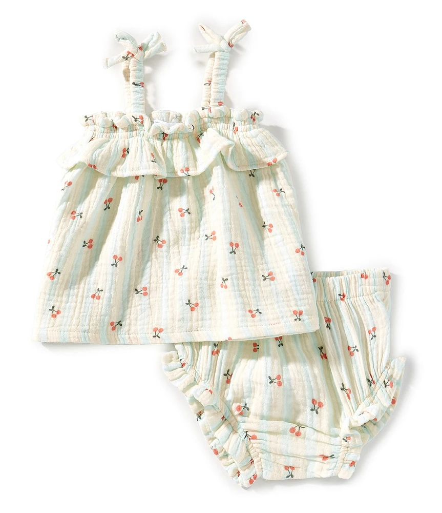 Angel Dear Baby Girls 3-24 Months Cherry Stripe Ruffle Sleeveless Top & Matching Bloomer Set