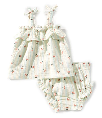 Angel Dear Baby Girls 3-24 Months Cherry Stripe Ruffle Sleeveless Top & Matching Bloomer Set