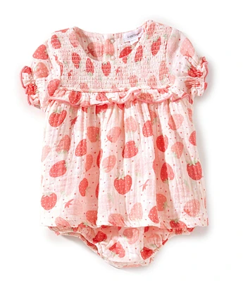 Angel Dear Baby Girls 3-24 Months Strawberry Bliss Smocked Ruffle Bubble