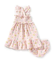 Angel Dear Baby Girls 6-24 Months Floral Check Smocked Ruffle Sundress & Diaper Cover