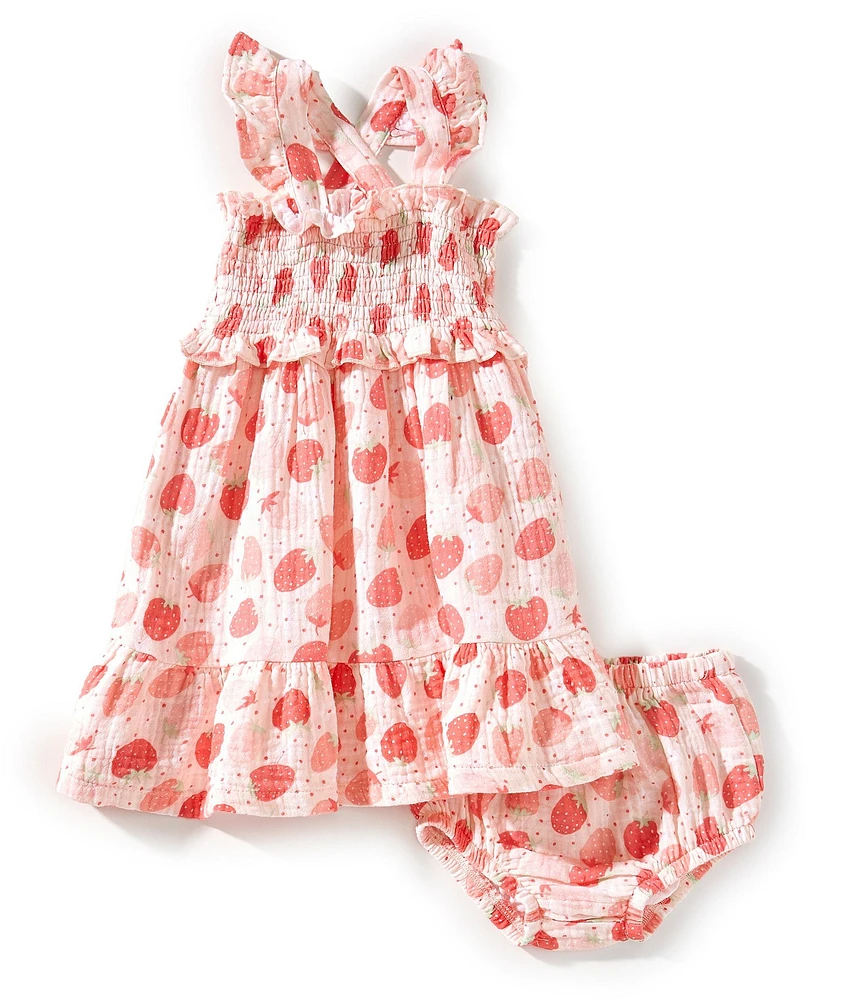 Angel Dear Baby Girls Strawberry Bliss Smocked Ruffle Dress