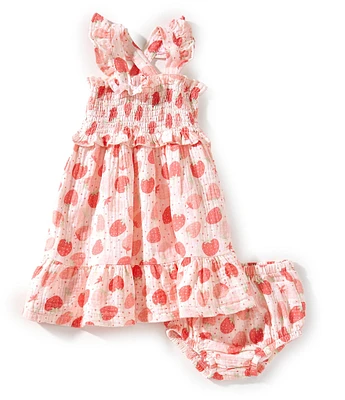 Angel Dear Baby Girls 6-24 Months Strawberry Bliss Smocked Ruffle Dress
