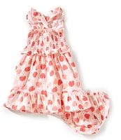 Angel Dear Baby Girls Strawberry Bliss Smocked Ruffle Dress