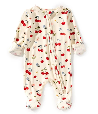 Angel Dear Baby Girls Newborn-12 Months Long Sleeve Watercolor Cherries Printed Zipper Footie Coverall