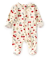Angel Dear Baby Girls Long Sleeve Watercolor Cherries Printed Zipper Footie Coverall