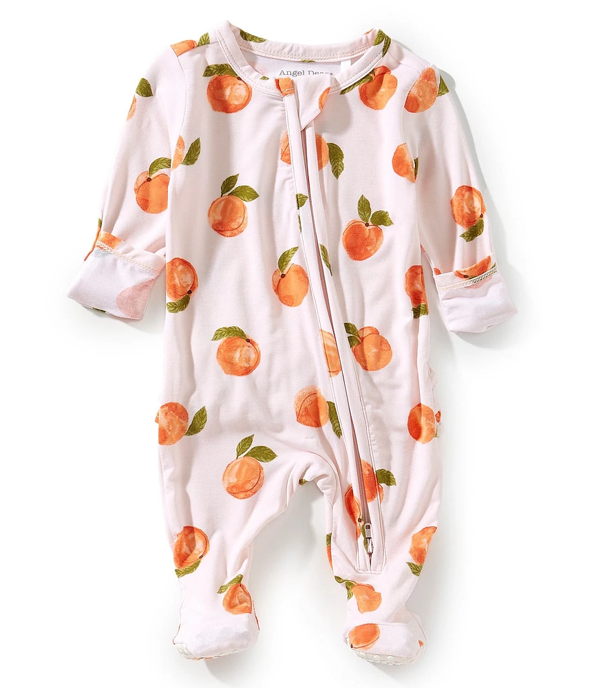Angel Dear Baby Girls Watercolor Peaches Print Ruffle 2-Way Zipper Footie