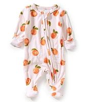 Angel Dear Baby Girls Watercolor Peaches Print Ruffle 2-Way Zipper Footie