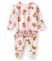 Angel Dear Baby Girls Watercolor Peaches Print Ruffle 2-Way Zipper Footie