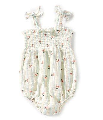Angel Dear Baby Girls Newborn-24 Months Cherry Stripe Tie Strap Smocked Romper