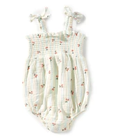 Angel Dear Baby Girls Newborn-24 Months Cherry Stripe Tie Strap Smocked Romper