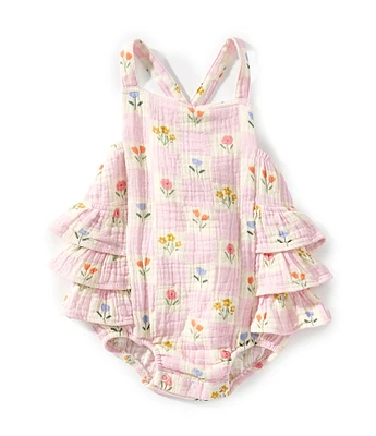 Angel Dear Baby Girls Newborn-24 Months Floral Check Sunsuit Romper