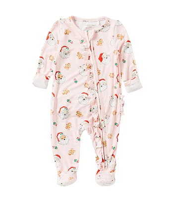 Angel Dear Baby Girls Newborn-24 Months Santa Print Ruffle 2-Way Zipper Footie