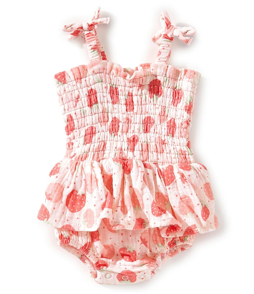 Angel Dear Baby Girls Newborn-3 Months Strawberry Bliss Smocked Skirted Bubble