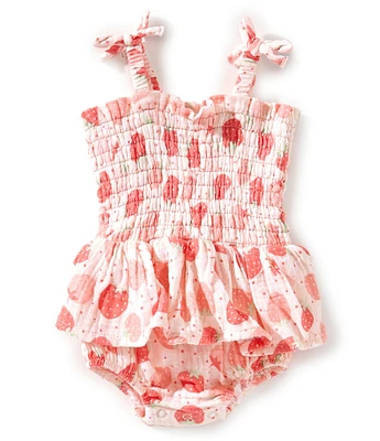 Angel Dear Baby Girls Newborn-3 Months Strawberry Bliss Smocked Skirted Bubble