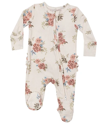 Angel Dear Baby Girls Newborn-9 Months Ruffle 2-Way Zipper Roses Footie