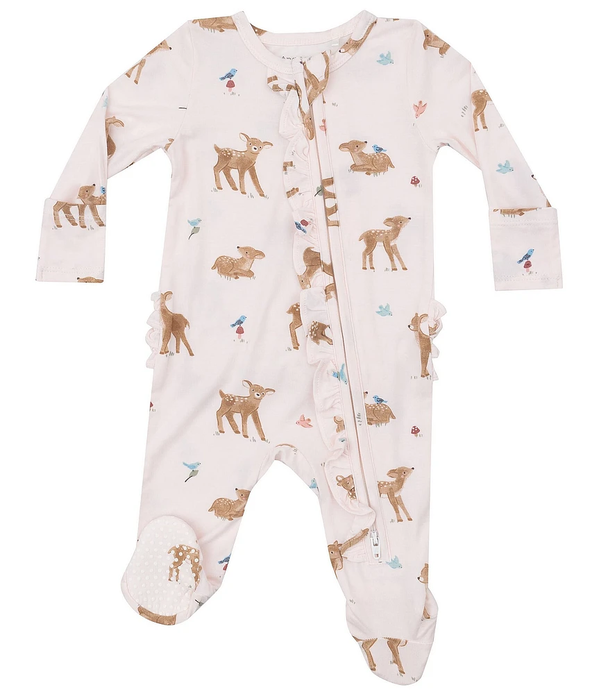 Angel Dear Baby Girls Newborn-9 Months Ruffle 2-Way Zipper Woodland Ruffle Footie