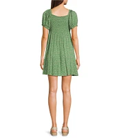 Angie Ditsy Floral Print Scoop Neck Short Sleeve Tie Front Empire Waist Dress