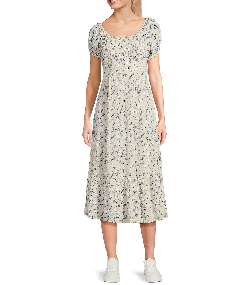 Angie Ditsy Print Scoop Neck Short Sleeve Emma Bodice Tiered Hem Midi Dress