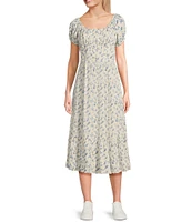 Angie Ditsy Print Scoop Neck Short Sleeve Emma Bodice Tiered Hem Midi Dress