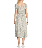 Angie Ditsy Print Scoop Neck Short Sleeve Emma Bodice Tiered Hem Midi Dress