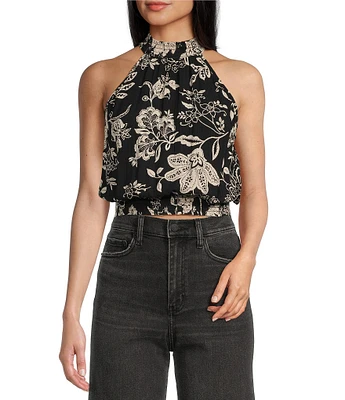 Angie Floral Print Mock Neck Sleeveless Top