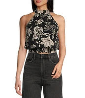 Angie Floral Print Mock Neck Sleeveless Top