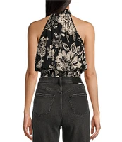 Angie Floral Print Mock Neck Sleeveless Top