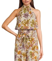 Angie Floral Print Mock Neck Coordinating Sleeveless Top