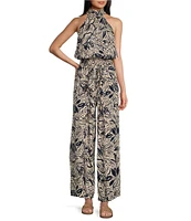 Angie Floral Leaf Print Mock Neck Sleeveless Top
