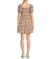 Angie Floral Print Scoop Neck Short Sleeve Tie Front Empire Waist Dress
