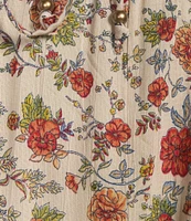 Angie Floral Print Scoop Neck Short Sleeve Tie Front Empire Waist Dress