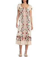 Angie Floral Print Short Sleeve Emma Bodice Tiered Hem Midi Dress