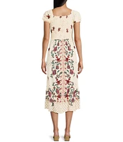 Angie Floral Print Short Sleeve Emma Bodice Tiered Hem Midi Dress