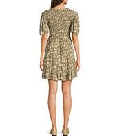 Angie Floral Print V-Neck Short Sleeve Tiered Dress
