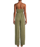 Angie Linear Print V-Neck Surplus Split Leg Jumpsuit