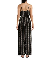 Angie Linear Print V-Neck Surplus Split Leg Jumpsuit