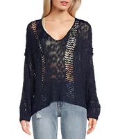 Angie Long Sleeve Open Weave Pullover Sweater