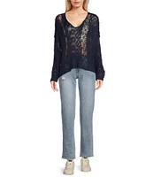 Angie Long Sleeve Open Weave Pullover Sweater