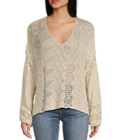 Angie Long Sleeve Open Weave Pullover Sweater