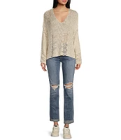 Angie Long Sleeve Open Weave Pullover Sweater