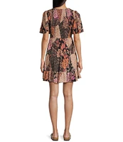 Angie Mixed-Media V-Neck Short Sleeve Tiered Dress