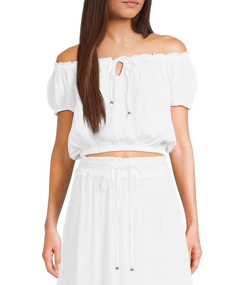 Angie Off-The-Shoulder Cap Sleeve Coordinating Crop Top