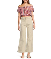 Angie Patch Print Off-The-Shoulder Cap Sleeve Crop Top