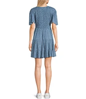 Angie Polka-Dot Print V-Neck Short Sleeve Tiered Dress
