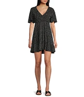 Angie Polka-Dot Print V-Neck Short Sleeve Tiered Dress