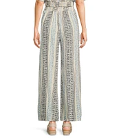 Angie Printed Mid Rise Tie Front Elastic Waist Wide Leg Pants