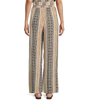 Angie Printed Mid Rise Tie Front Elastic Waist Wide Leg Pants